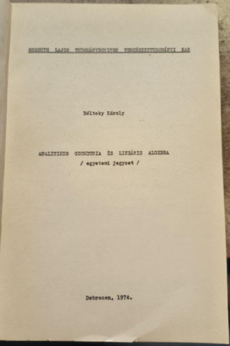 B�lteky K�roly - Analitikus geometria �s line�ris algebra