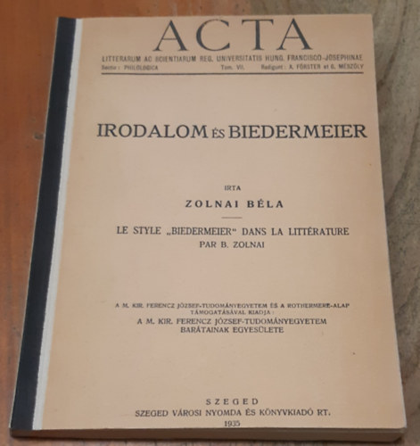 Zolnai B�la - Irodalom �s Biedermeier (magyar/francia)