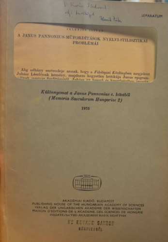 A Janus Pannonius-mfordtsok nyelvi-stilisztikai problmi (klnlenyomat)