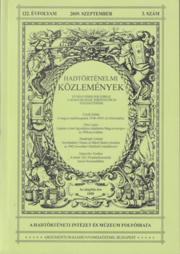 Hadtrtnelmi kzlemnyek 122. vfolyam 2009. szeptember 3. szm