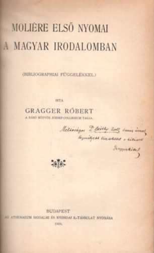 Molre els nyomai a magyar irodalomban (Bibliographiai fggelkkel) - dediklt