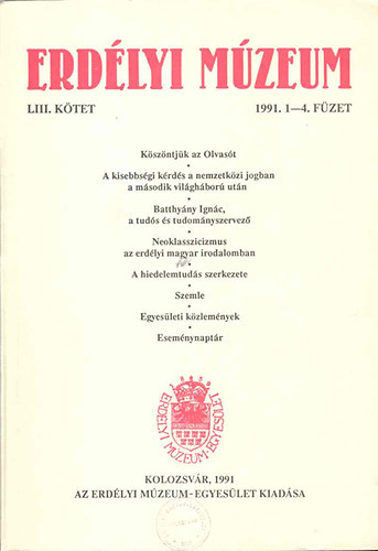 Erdlyi Mzeum 1991. 1-4. fzet LIII. ktet