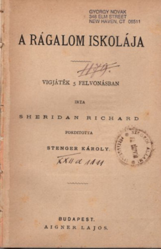 A rgalom iskolja - vigjtk 5 felvonsban