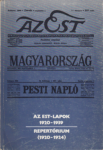 Pesti Ern  (sszell.) - Az Est-lapok 1920-1939 - Repertrium (1920-1924)