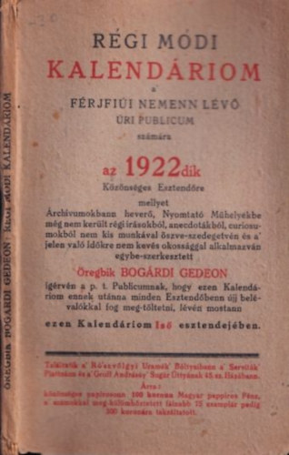 Rgi mdi kalendriom az 1922dik esztendre