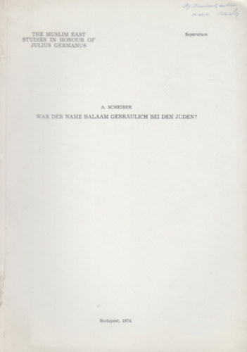 Scheiber Sndor - War der name Balaam gebrulich bei den juden?