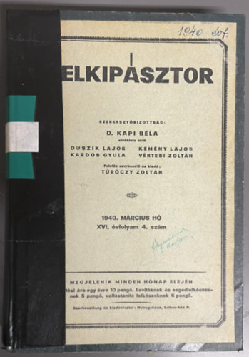 Lelkip�sztor 1940. M�rcius h�  XVI. �vf. 4. sz�m