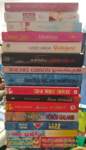 15 db-os KNYVMENT AJNLAT, romantikus: Utols esly szalon 1-2.+Beach girl3.+Csak rock+Vrs galamb+Amikoe ezt olvasod+lom Afrikrl+Soha tbb rkk+Corelli kapitny mandolinja+Szerelmi katasztrfk+Sebz vgyak+Ddelgets+