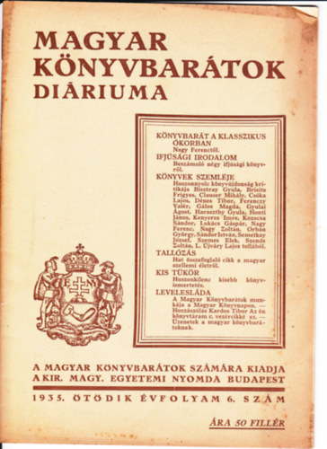 Magyar Knyvbartok Diriuma 1935. 5. vfolyam 6. szm