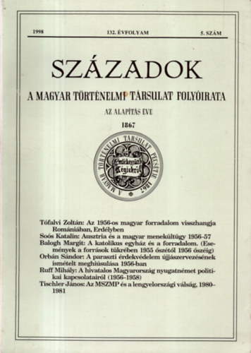 Szzadok - A Magyar Trtnelmi Trsulat folyirata, 132. vf. (1998) 5. szm