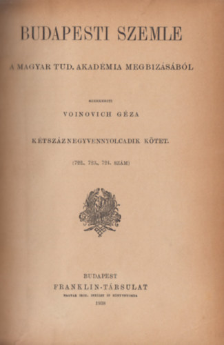 Budapesti Szemle 248. ktet - 722.,723.,724. szm