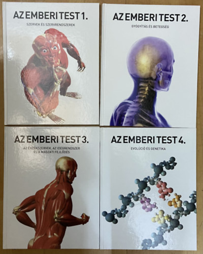 4 db k�nyv az Emberi test sorozatb�l - Emberi test 1. Szervek �s szervrendszerek, Emberi test 2. Gy�gy�t�s �s betegs�g, Emberi test 3. Az �rz�kszervek, az idegrendszer �s a magzati fejl�d�s, Emberi test 4. Evol�ci� �s genetika