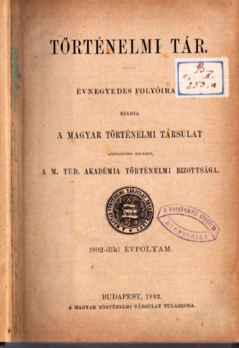 Trtnelmi tr 1892 - vnegyedes folyirat