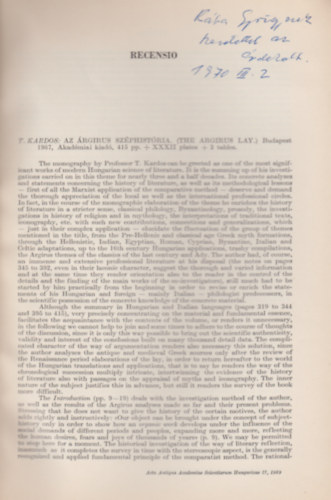 Az rgirus-szphistria. (The Argirus Lay.) (Acta Antiqua Academiae Scientiarum Hungaricae, Tomus XVII. Fasc. 1-2.)