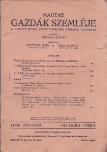 Magyar Gazd�k Szeml�je 1943/m�jus-j�nius