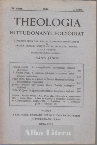 Theologia hittudomnyi folyirat XI. ktet 1944. 2. szm