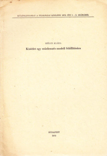 K�s�rlet egy m�elemz�s-modell fel�ll�t�s�ra