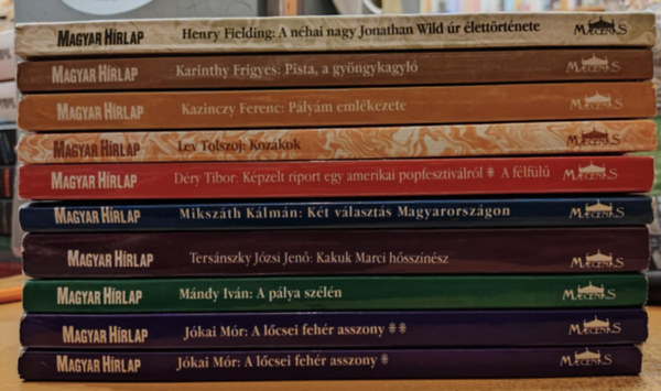 10 db Heti klasszikusok: A lcsei fehr asszony I-II.; A nhai nagy Jonathan Wild r lettrtnete; A plya szln; Kakuk Marci hssznsz; Kt vlaszts Magyarorszgon; Kpzelt riport egy amerikai popfesztivlrl/A flfl; Ko