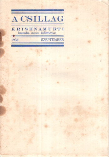 A csillag - Krishnamurti beszdei, irsai, kltemnyei 1933 szeptember 7. szm