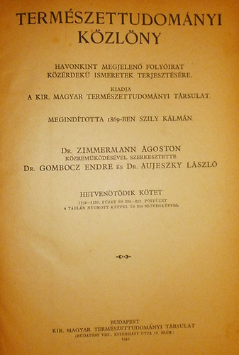 Zimmermann-Gombocz-Aujeszky /szerk./ - Termszettudomnyi kzlny 1943.