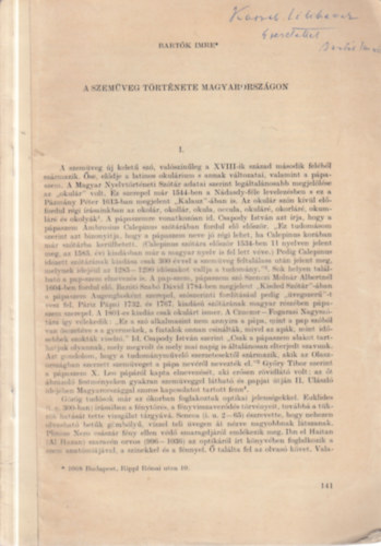 A szem�veg t�rt�nete Magyarorsz�gon (dedik�lt)