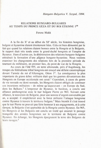 Relations hungaro-bulgares au temps du Prince Gza et du roi Etienne