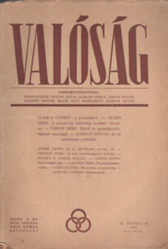 Szabó Zoltán (szerk.) - Valóság II. évf. 1946. 6-9. szám (összevont)