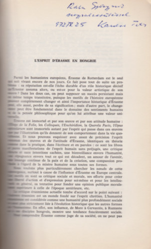 L'Esprit d'rasme en Hongrie. (Colloqvia Erasmiana Tvronensia. Volume I.)