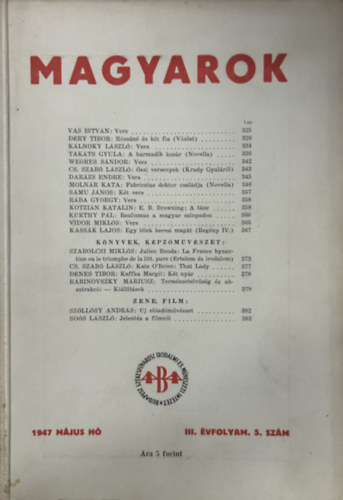 Magyarok - 1947 M�jus - III. �vfolyam 5. sz�m