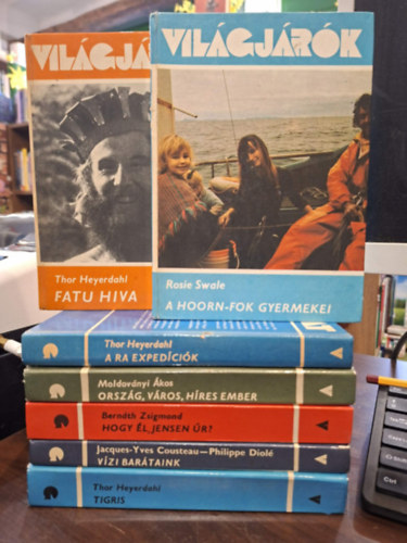 Moldoványi Ákos, Bernáth Tivadar, Jacques-Yves Cousteau-Diolé P., Rosie Swale Thor Heyerdahl - 7 kötet a Világjárók sorozatból, KÖNYVMENTŐ AJÁNLAT: Fatu Hiva, A Ra expedíciók, Ország, város, híres ember, Hogy él, Jensen úr?, Vízi barátaink, Tigris, A Hoorn-fok gyermekei