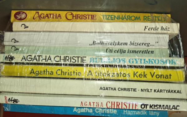 (9db) Agatha Christie knyvcsomag: Harmadik lny / t kismalac / Nylt krtykkal / A titokzatos kk vonat / Bbjos gyilkosok / ti clja ismeretlen / Balhvelykem bizsereg / Ferde hz / Tizehnhrom rejtly