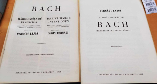 �ssze�ll�totta Hern�di Lajos - Bach: H�romsz�lam� invenci�k elemz� tanulm�nyokkal - 2 kiadv�ny egy mapp�ban