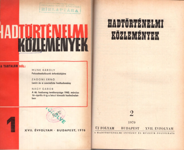Hadtrtnelmi kzlemnyek 1970 1-4. szm (teljes)