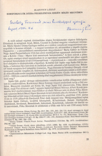 Sorsfordul�k D�zsa felkel�se idej�n B�k�s megy�ben (dedik�lt)