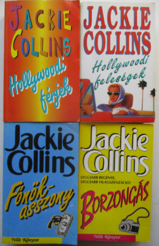 4 db Jackie Collins könyv:Hollywoodi feleségek + Borzongás + Főnökasszony + Hollywoodi férjek