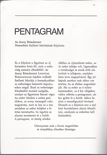 Arany Rzsakereszt - Pentagram - Lectorium Rosicrucianum 11. vfolyam, 1995. mrcius/prilis