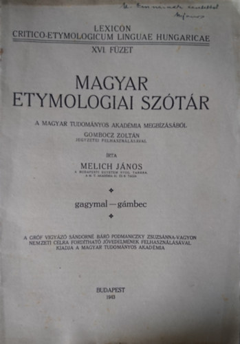 Magyar etymologiai sztr XVI. fzet