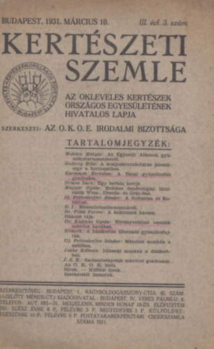 Kertszeti szemle III. vf . 3. szm (Budapest, 1931. mrcius 10.)