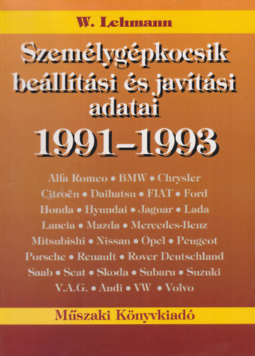 Szem�lyg�pkocsik be�ll�t�si �s jav�t�si adatai 1991-1993