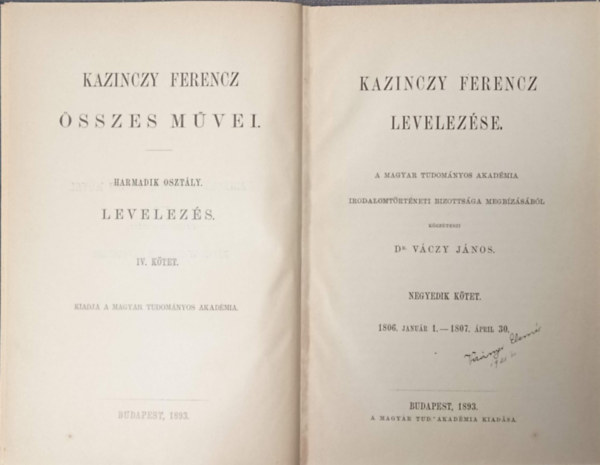 Kazinczy Ferencz levelezse IV. (1806-1807)