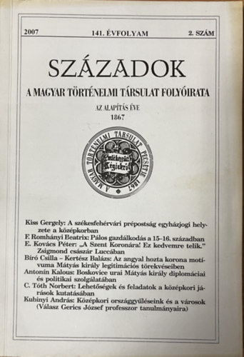 Szzadok - A Magyar Trtnelmi Trsulat Folyirata - 141. vfolyam  - 2007/2