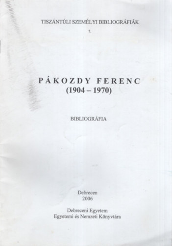 Pkozdy Ferenc ( 1904-1970 ) - Bibliogrfia