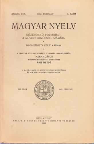 Magyar nyelv 1942/1, 2, 5. (3 db. szm, lapszmonknt)