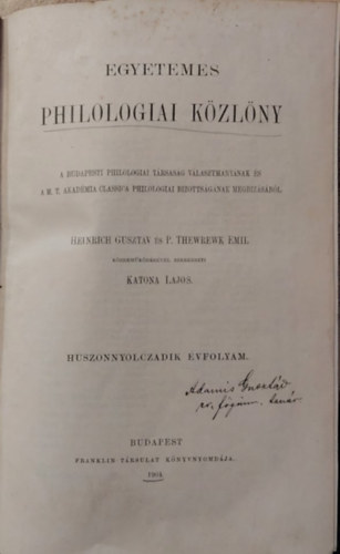 Egyetemes philologiai kzlny 1904