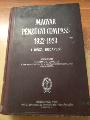 Magyar pnzgyi compass 1922-1923 I. rsz: Budapest