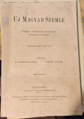 Uj Magyar Szemle - Politikai, trsadalmi, irodalmi s mvszeti folyirat - 1900 janur 15.