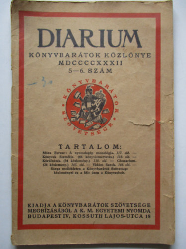 Diarium - Knyvbartok kzlnye - 1932. 5-6. szm