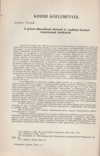 Leander Petzoldt - A przai elbeszlsek trtneti s irodalmi forrsainak kutatsi krdseirl - Klnlenyomat