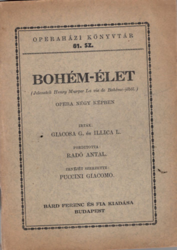 Bohm-let  - Opera ngy kpben - Operahzi Knyvtr 61. sz.