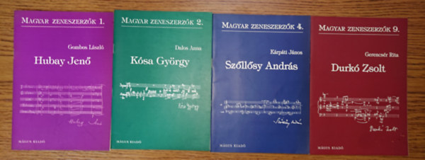 4 f�zet a magyar Zeneszerz�k c�m� sorozatb�l: Hubay Jen�, K�sa Gy�rgy, Sz�ll�sy Andr�s, Durk� Zsolt